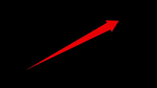 Animated red growing arrow pointing towards success and high profit margins for stock market and financial investment concept.