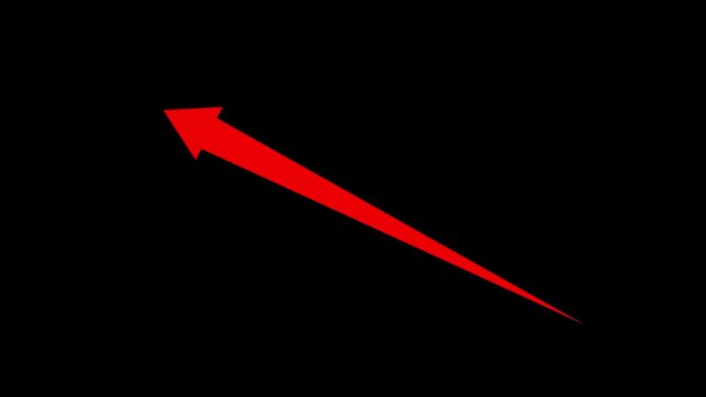 Animated red growing arrow pointing towards success and high profit margins for stock market and financial investment concept.