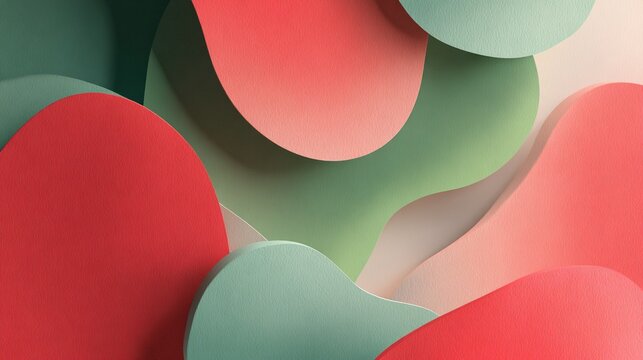 Bold coral red and sage green papercut organic blob abstract sum