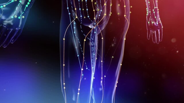 3D Animation of Human Acupuncture Points and Meridians, Traditional Chinese Medicine Energy Channel Unblocking Concept
