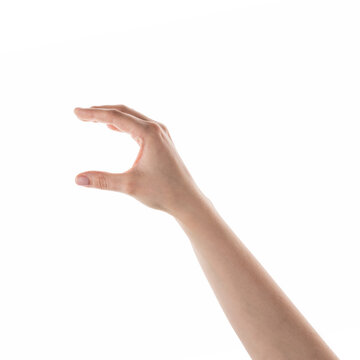Female hand pick something isolated on white