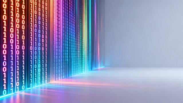 Colorful binary code wall in a room
