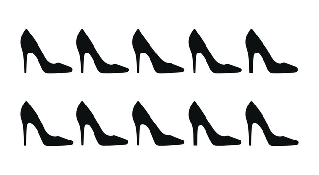 Ten Black High Heel Shoe silhouettes arranged in two rows on white background for fashion and footwear concept design.
