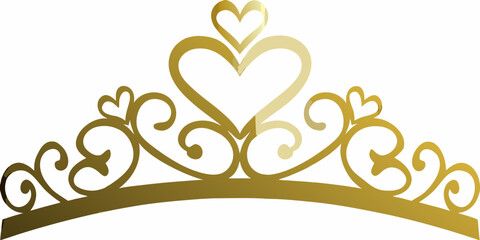 Golden tiara illustration with heart motifs on white background © Uttam