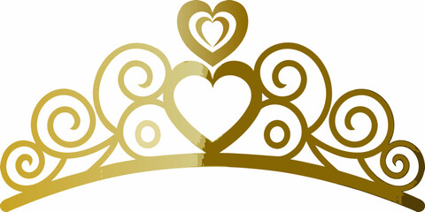 Golden tiara illustration with heart details on a white background © Uttam