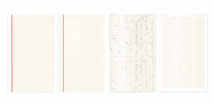 Four types of lined paper with different grid patterns isolated on white