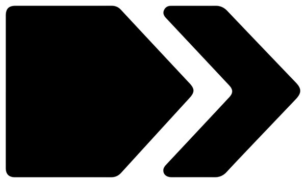 Solid black filled icon of next step arrow forward on white background for navigation and direction