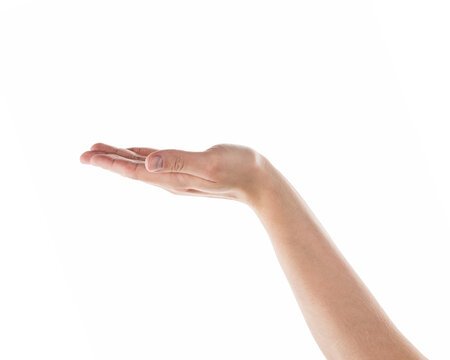 Adult man right hand to hold something isolated on white