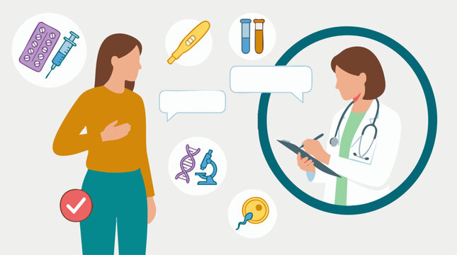 Female patient consulting doctor about women's health, fertility, and treatment