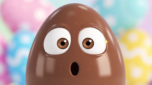Chocolate Easter egg with surprised face.