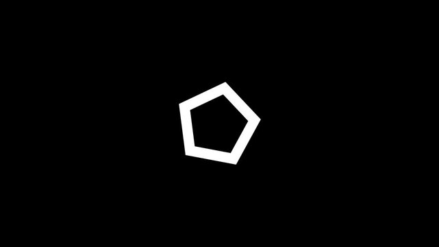 Glowing white neon pentagon shape animation drawing on black background, minimalist geometric loop