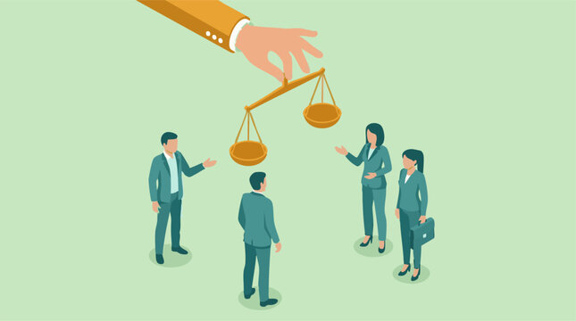 Justice and fairness in business decisions represented by a balance scale