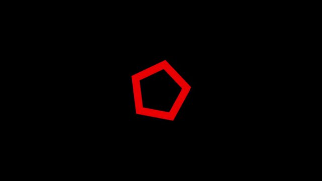 Glowing red neon pentagon shape animation drawing on black background, minimalist geometric loop