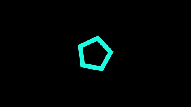 Glowing cyan neon pentagon shape animation drawing on black background, minimalist geometric loop