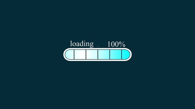 Digital progress loading bar animation from 0 to 100 percent on dark teal background, website buffering concept