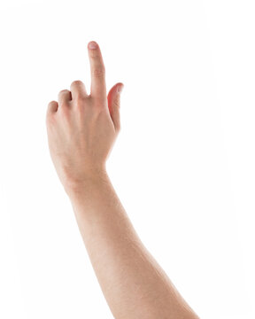 Adult man left hand pointing with index finger isolated