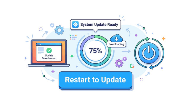 A system update is in progress on a laptop screen display