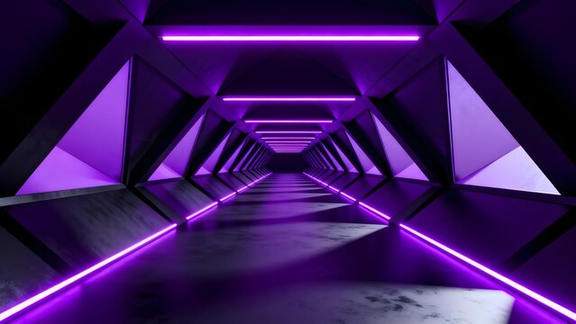 Futuristic corridor with purple neon lights