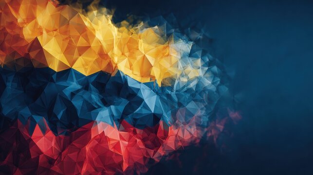 Venezuelan flag made of colorful triangular shapes on a dark background in a modern design