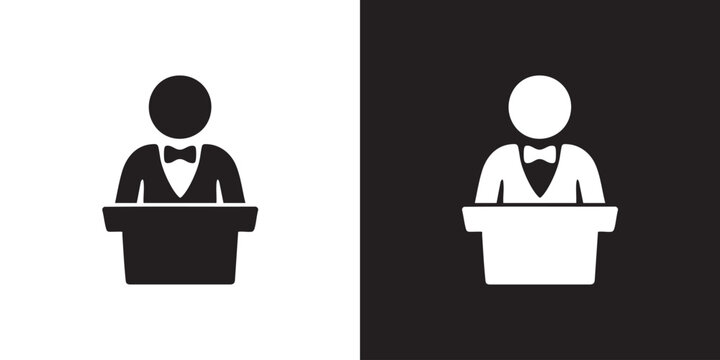 Formal Speaker Silhouette &ndash; Person in Bow Tie Behind Podium in Black and White Minimalist Style