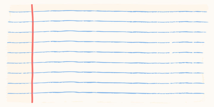 Lined notebook paper illustration with red margin isolated on white