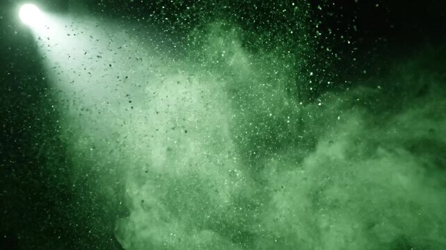 Particles Floating in Dark Space with Spotlight Shining