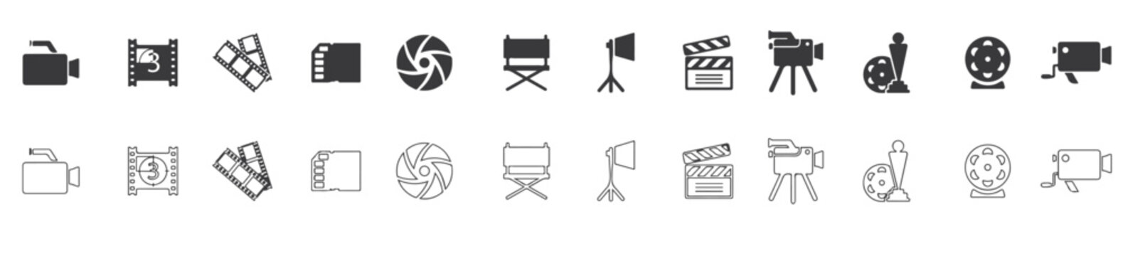 Video icon set. Cinema and movie symbol. Vector illustration.