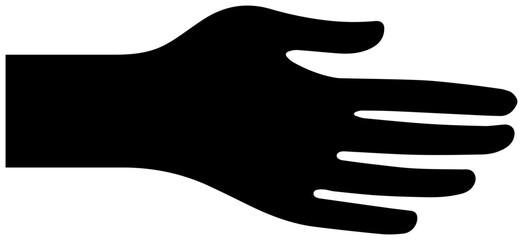 Obraz premium Solid black filled icon of a reaching arm with an extending hand on a white background symbolizing help or assistance