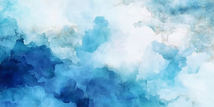 An abstract light blue watercolor texture merges with a bright summer cloudscape to create a fluffy white vintage atmosphere reminiscent of a serene heaven day