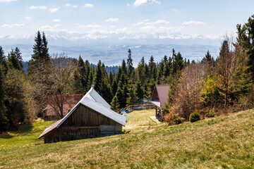 Wejście zielonym szlakiem z Kowańca na Turbacz. Widok na Tatry. Majówka w Gorcach. Wiosna, maj 2026. Polska © Katarzyna