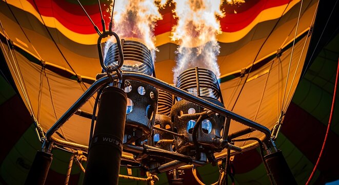 Hot Air Balloon Burners Ignite Flames for Flight