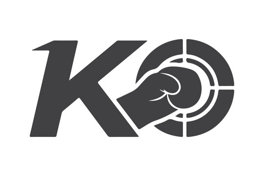 Dark gray ko logo with fist and target on white background