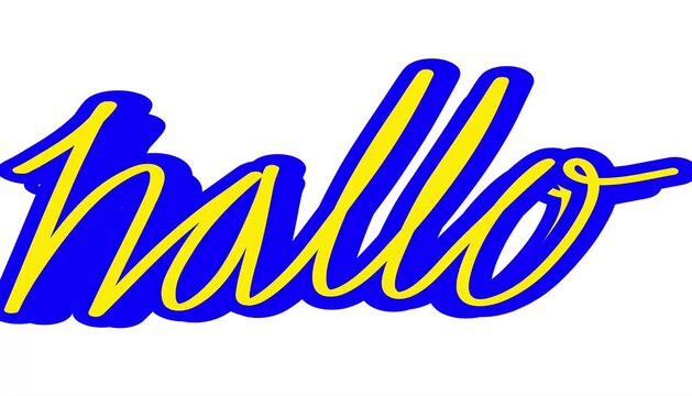 Yellow and blue hello word graphic.