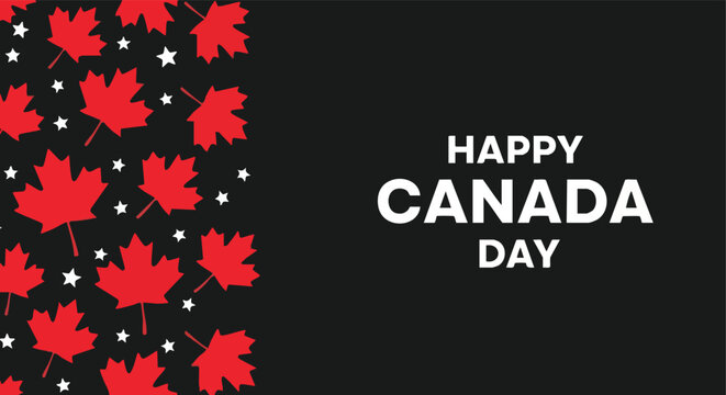 Happy Canada Day Greeting Card. Red Maple Leaf Pattern. Festive Holiday Background. Vector Graphic.