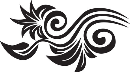 Fototapeta premium Vintage tribal tattoo design featuring an ornate floral pattern and decorative vector swirls in a retro silhouette style