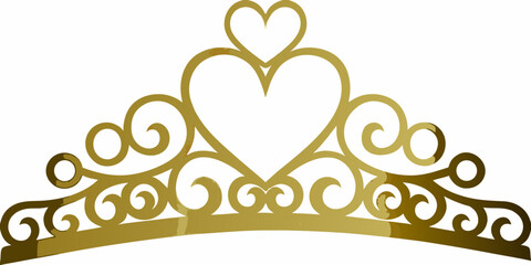 golden tiara illustration with heart motifs isolated on white © Juna