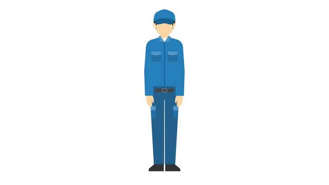 フラットイラストアニメーション：お辞儀をする男性作業員