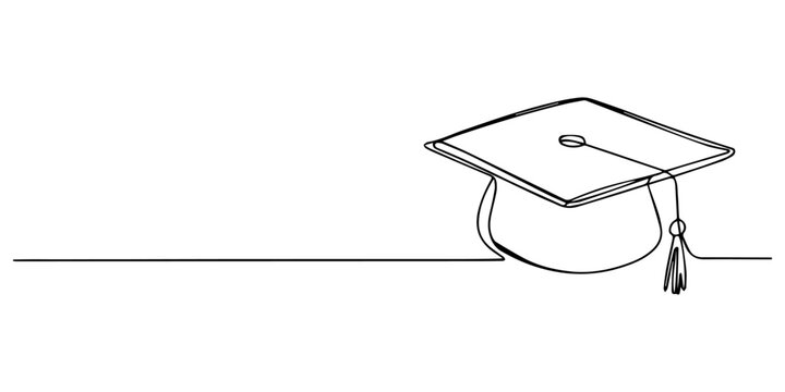 Single continuous line art graduation cap. Celebration ceremony master's degree academy graduate design, Minimal one line drawing of graduation cap with tassel, continuous line art vector illustration