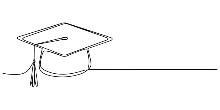 Single continuous line art graduation cap. Celebration ceremony master's degree academy graduate design, Minimal one line drawing of graduation cap with tassel, continuous line art vector illustration