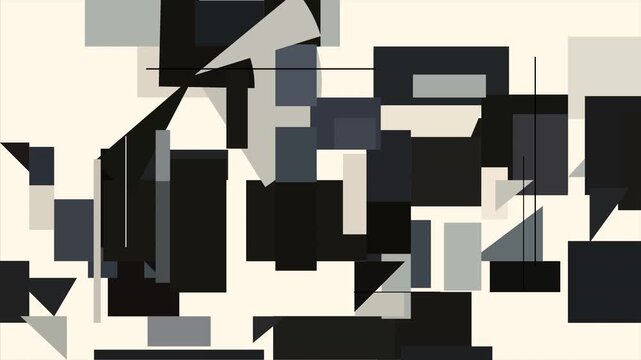 白と黒、グレーの幾何学模様が重なり合うモダンな抽象背景。ミニマリズム、建築的構造、デジタル・グリッドを象徴するクリーンなグラフィックデザイン。