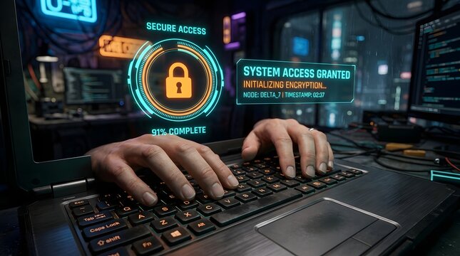 Secure system access granted with encryption initialization on a laptop