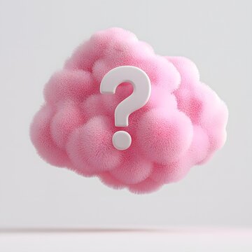 Fluffy pink cloud with a white question mark symbolizing curiosity and uncertainty what if thought bubble thinking cloud thought process curiosity uncertainty thinking confusion pondering