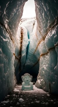 Ice Throne in Frozen Glacier Cave for Fantasy Scenery