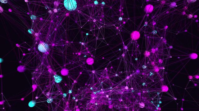 Abstract 3D Cylindrical Data Core network visualization featuring glowing synaptic connections in a Violet to Cyan spectrum. Cinematic Macro and subtle X Spin Z Tilt perspective with a seamless loop 