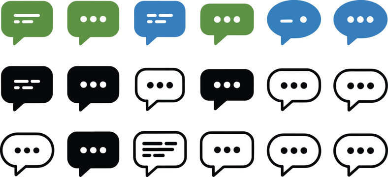 speech bubbles icons set with text ellipses, chat symbols