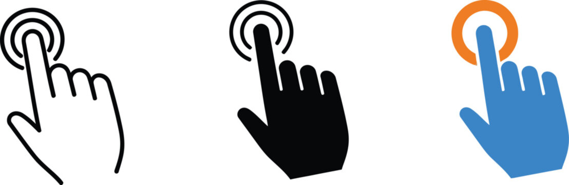 Set of hand cursor click icons for touch screen interface design Vector