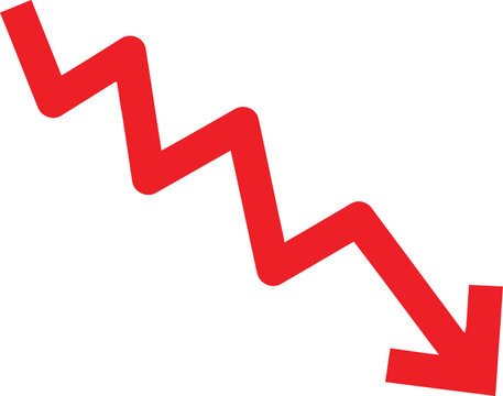 Red zigzag arrow pointing down showing decline or negative financial trend Vector