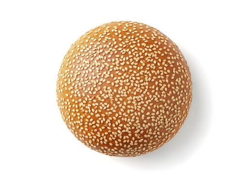 A perfectly golden-brown baked bun generously sprinkled with countless tiny white sesame seeds rests awaiting its delicious culinary destiny as part of a delectable meal presentation