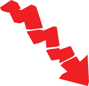 Red zigzag arrow pointing down representing a decline or negative trend Vector