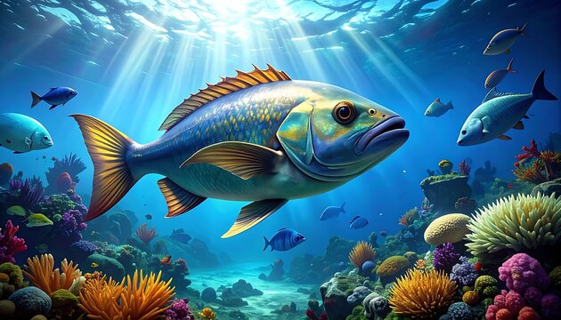 Vibrant Reef Fish Swimming Ocean Waters.